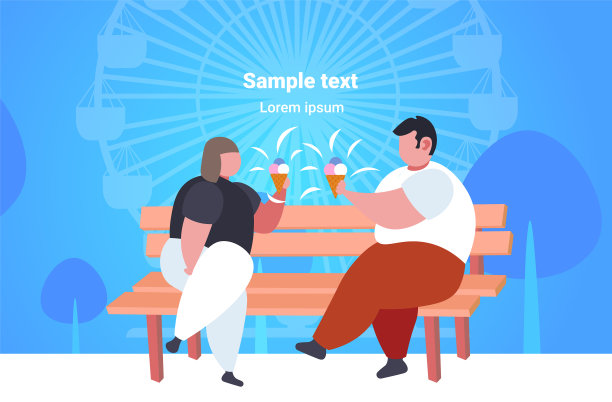 一对肥胖的夫妇坐在木凳上吃饭图片下载