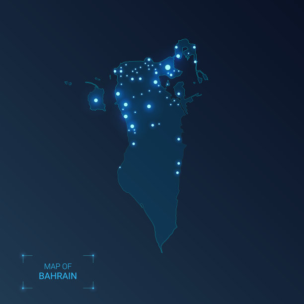 巴林地图与城市发光点-霓虹灯图片下载