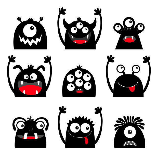 万圣节怪物图标设置黑色剪影快乐图片下载