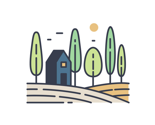 简单的乡村景观线条艺术图片下载