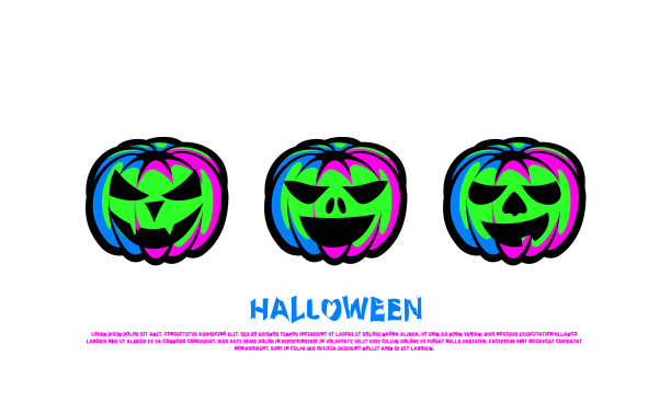 绿色霓虹南瓜灯集万圣节之夜图片下载