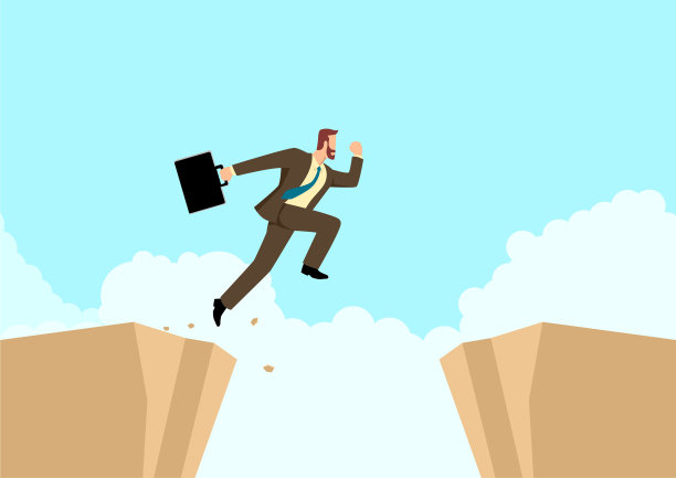 商人剪影跳峡谷图片下载