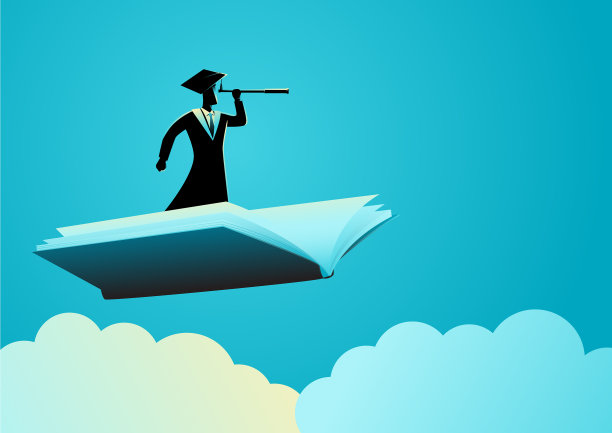 穿着长袍的人用望远镜看飞行书图片下载