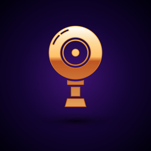 金色网络摄像头图标孤立在深蓝色图片下载