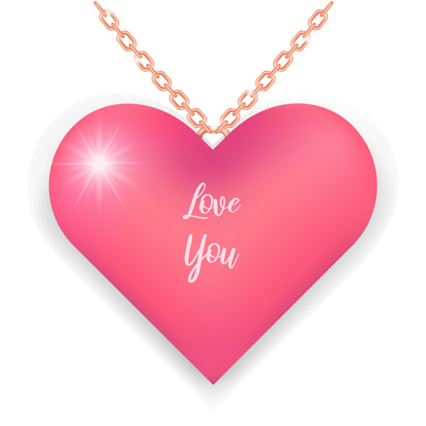 金色的项链配上粉红色的心和爱你的文字图片下载