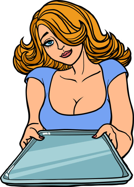 美丽的女人和一个空托盘服务员服务图片下载