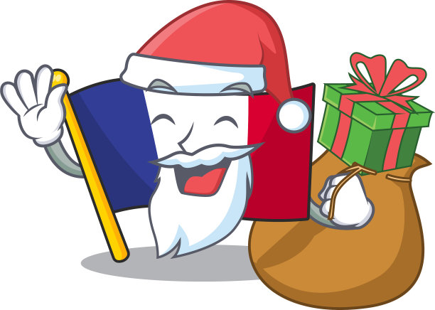 圣诞老人与礼物法国国旗折叠在卡通图片下载
