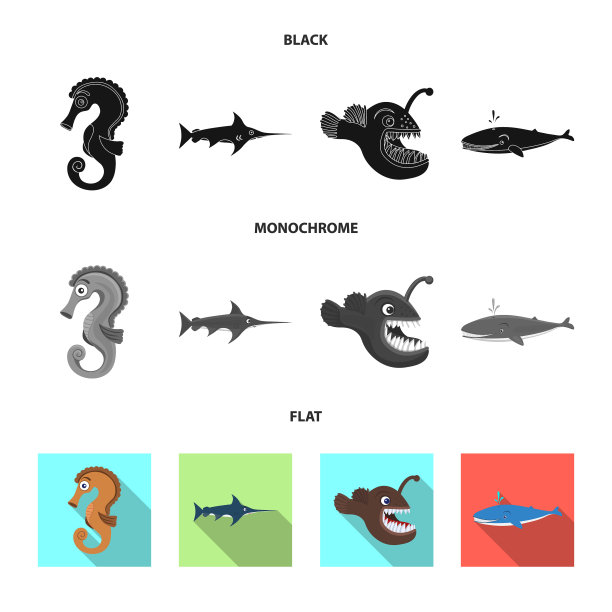 孤立的对象海洋和动物图标设置海洋图片下载