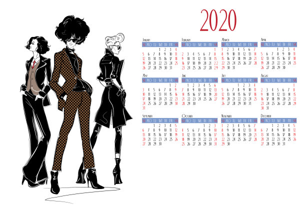 日历2020与时尚女性图片下载