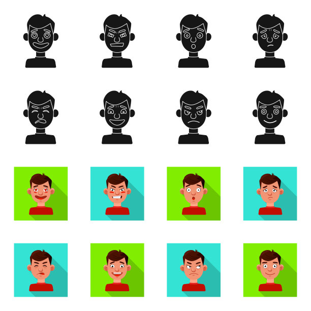 孤立的对象面和男孩图标集面图片下载