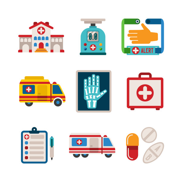 一套彩色的医疗图标在平坦的风格图片下载