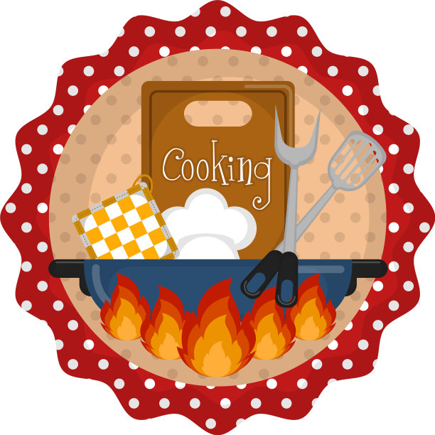 带有厨房物品的烹饪标签图片下载