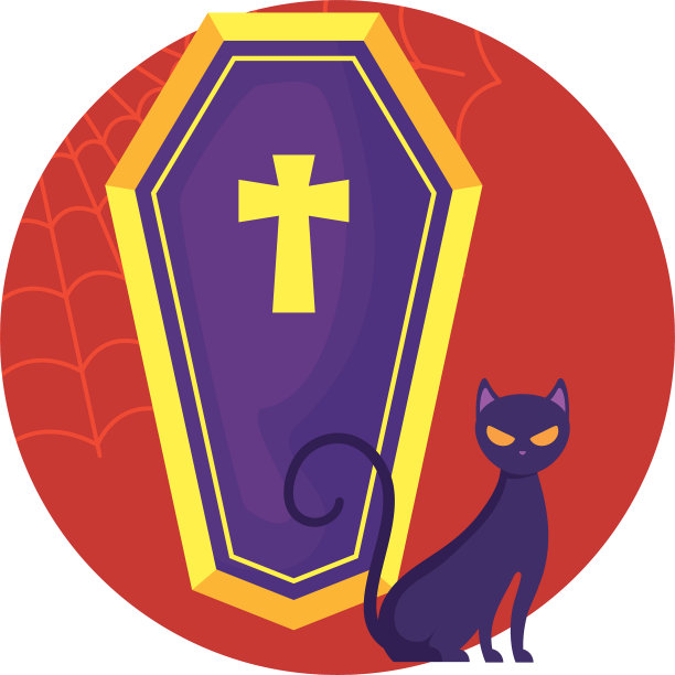 棺材幽灵和猫万圣节设计图片下载