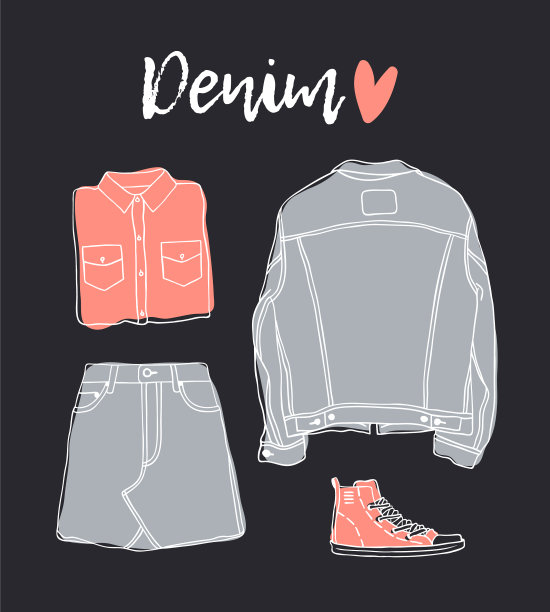 手绘一套牛仔裤穿着时尚背景图片下载