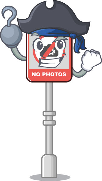 海盗没有相机粘在卡通门上图片下载