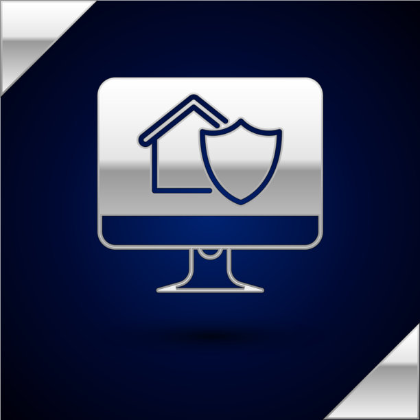 银色电脑显示器下带房子图片下载