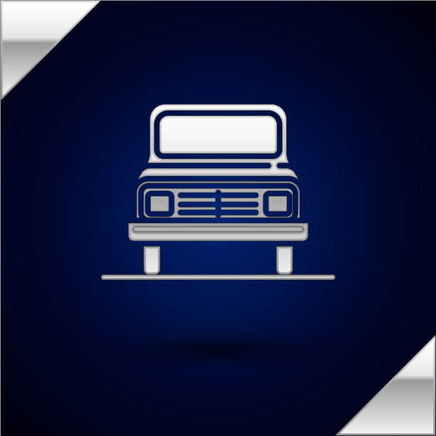 银色汽车图标孤立在深蓝色的背景图片下载