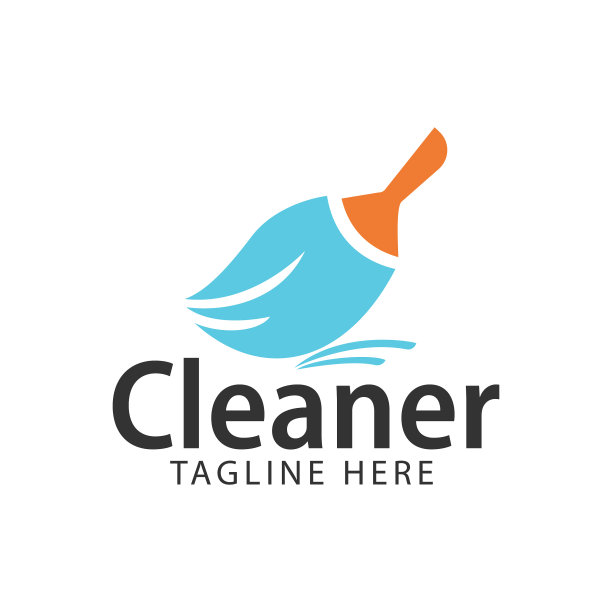 蓝色拖把家居清洁标志设计模板图片下载