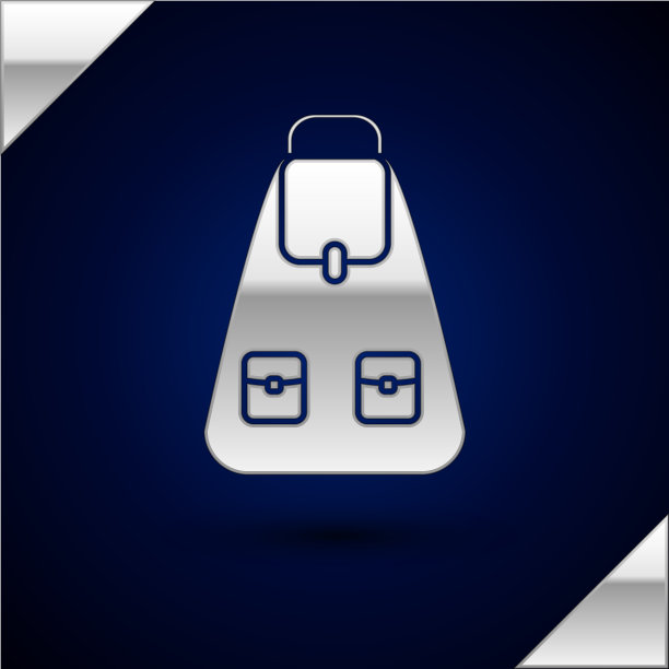 银色学校背包图标孤立在深蓝色图片下载