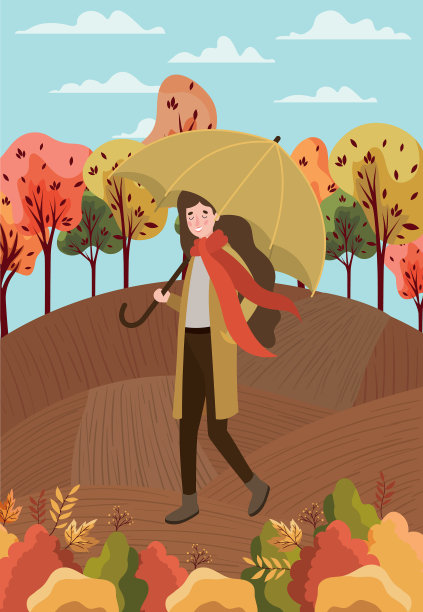 营地里穿着秋装带伞的人图片下载