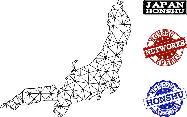 本州岛多边形网络网格图图片下载