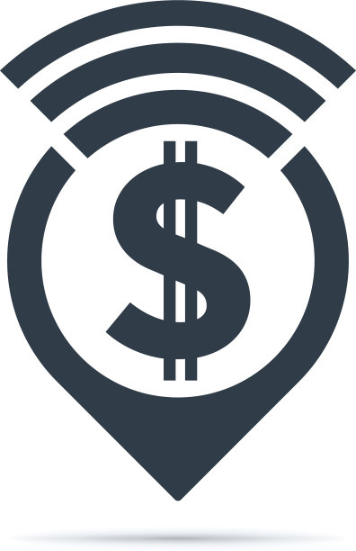 美元标志地址引脚图标与无线电波图片下载
