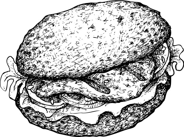 手绘的美味烤石斑鱼三明治图片下载