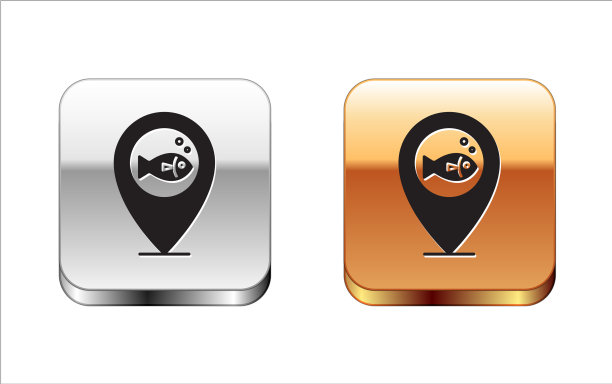 黑色位置钓鱼图标孤立在白色上图片下载