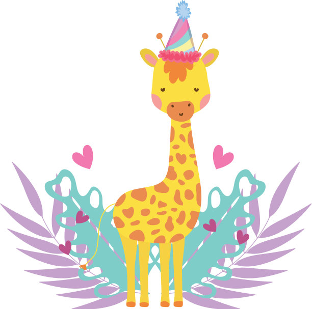 可爱的小长颈鹿和派对帽和花园图片下载