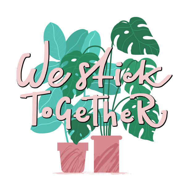 我们团结在一起——带室内植物的搞笑卡片图片下载