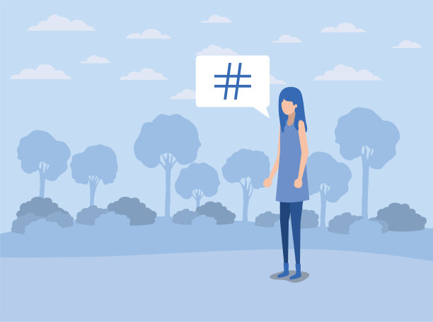 年轻女子用磅键在语音泡泡上敲击图片下载