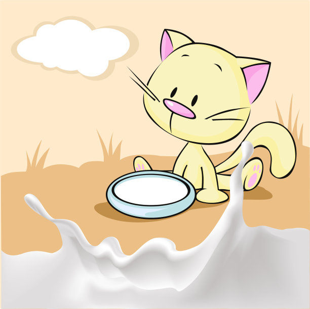 小猫坐在盛着牛奶的碗里图片下载