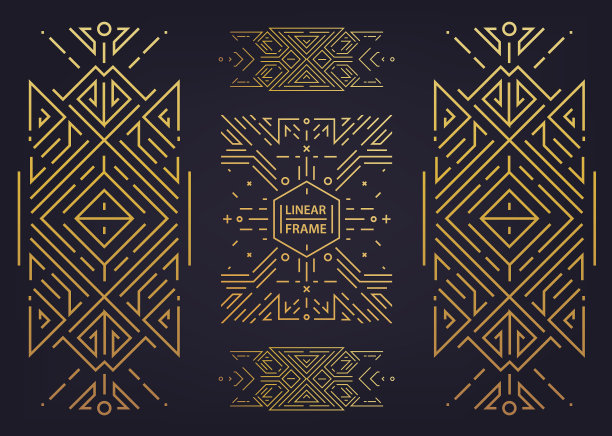 一套装饰艺术金色边框框架图片下载