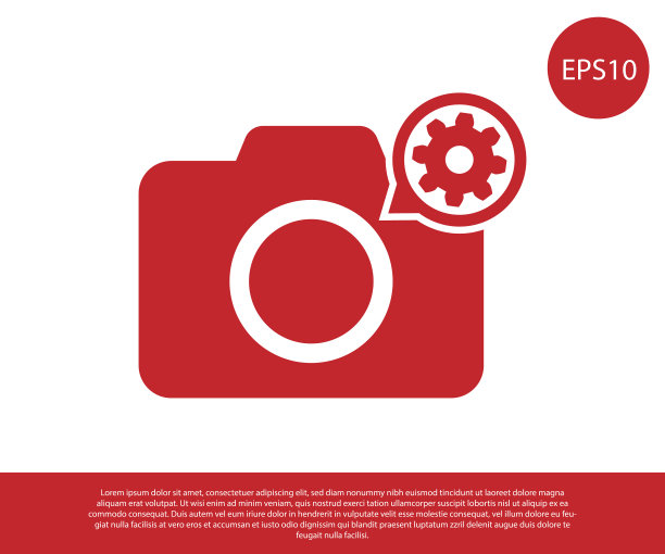 红色照片相机和齿轮图标孤立在白色图片下载