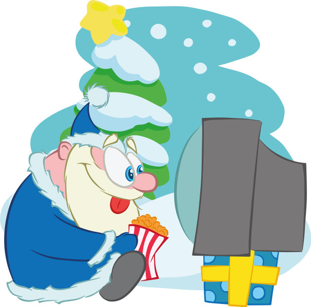 圣诞老人拿着爆米花看电视图片下载