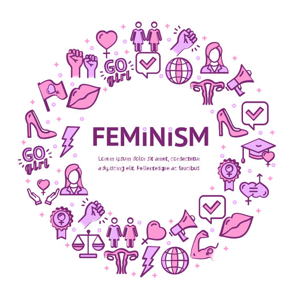 女性主义标志圆形设计模板细线图片下载