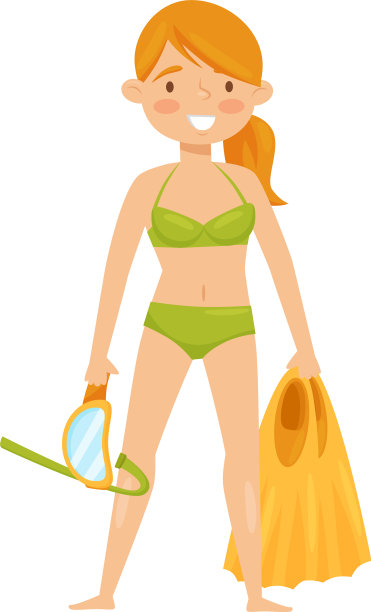 美丽的女孩拿着游泳面罩和脚蹼图片下载