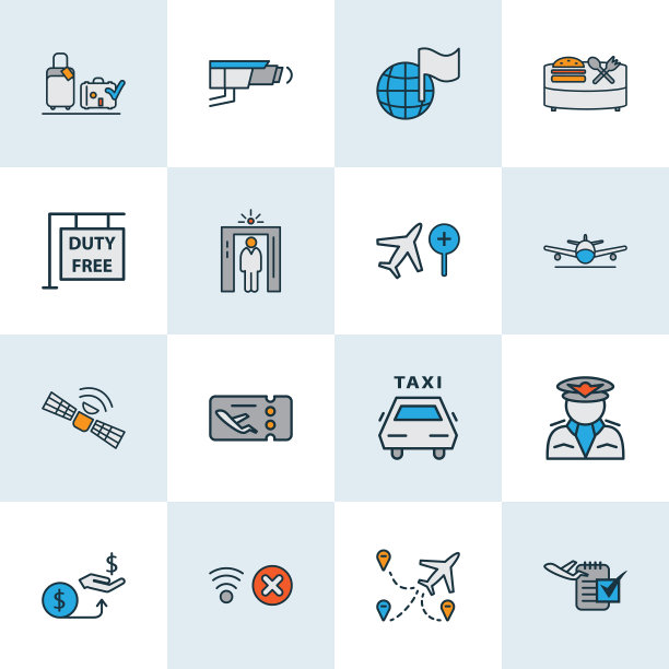 旅行图标彩色线设置与行李图片下载