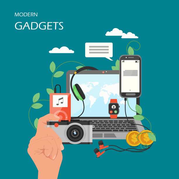 现代小工具的平面风格设计图片下载