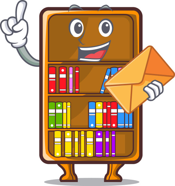 带信封的卡通书柜在木的形状图片下载