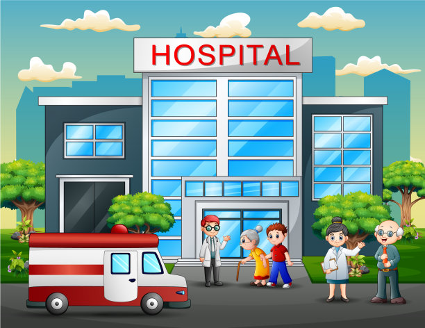 正面的医院和一个医生护士图片下载