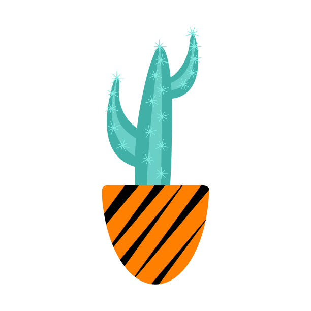 可爱的仙人掌在花盆与条纹图片下载