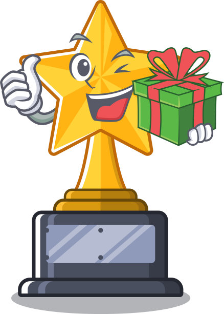 与礼品星奖杯孤立在卡通图片下载