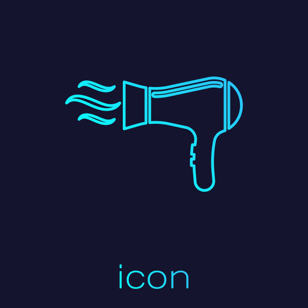 绿松石吹风机线图标孤立在蓝色图片下载