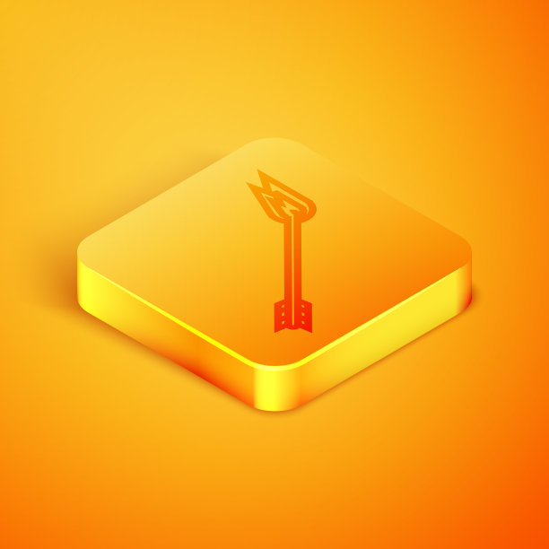 等距线火焰箭头图标孤立在橙色上图片下载