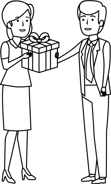 年轻的商业夫妇与礼盒图片下载