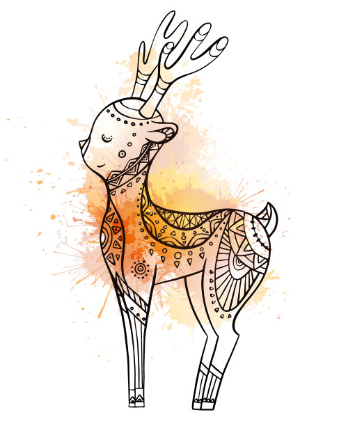 可爱的卡通小鹿配波西米亚花纹图片下载