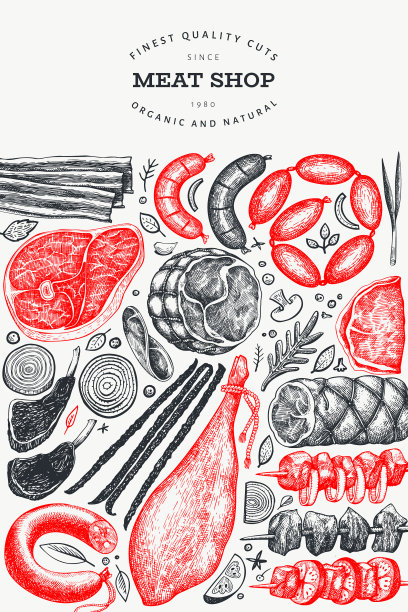 古董肉制品设计模板手绘图片下载