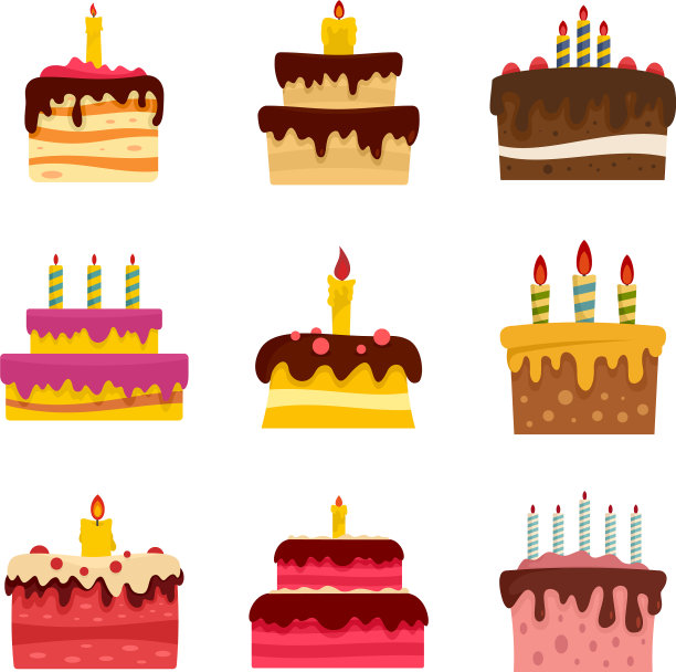 蛋糕生日图标设置扁平风格图片下载
