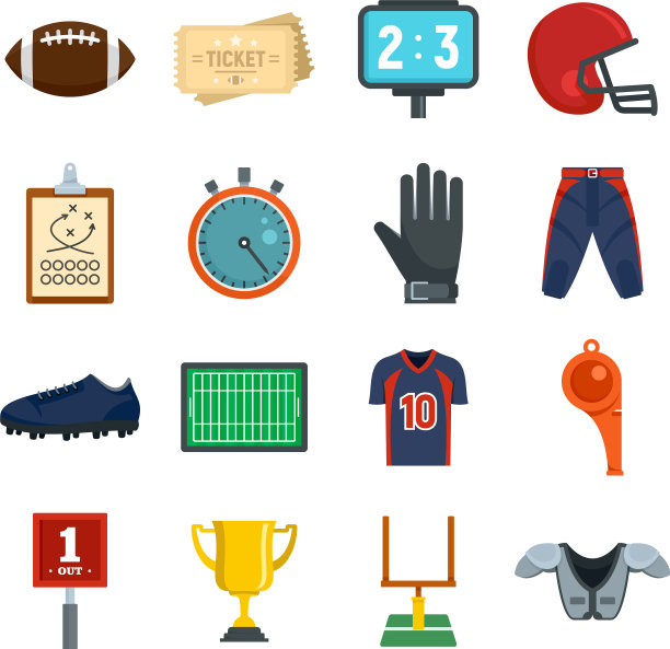 美式足球设备的图标设置为平面风格图片下载